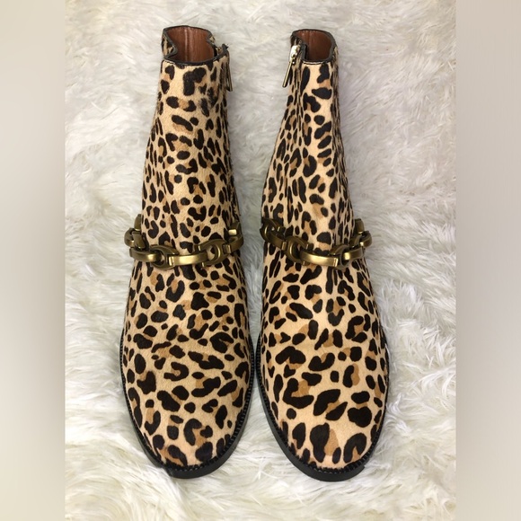 Coach Leopard Print Ankle Boots with Gold Chain size 9.5 - Picture 3 of 14